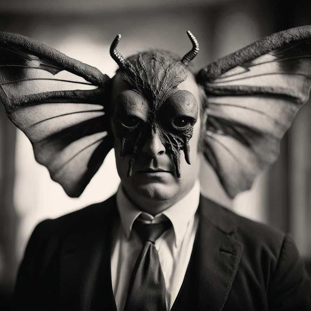 Mothman Portrait in Antique Photography Style