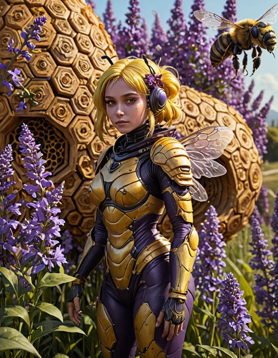 Bee Creature in Floral Field: Fantasy Matte Painting