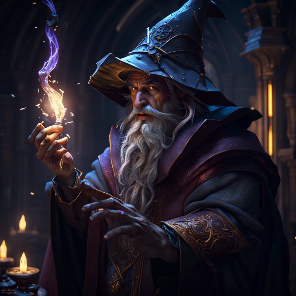 Detailed Medieval Wizard in Dark Fantasy Style