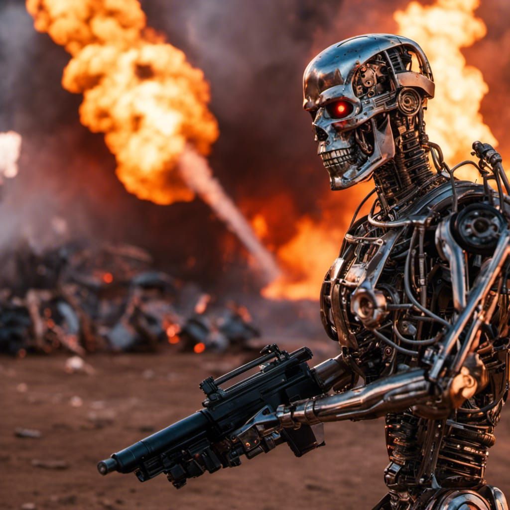 Terminator Robot in Explosive Action Scene