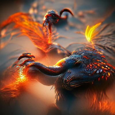 Shadow and Flame Creature in Volumetric Lighting