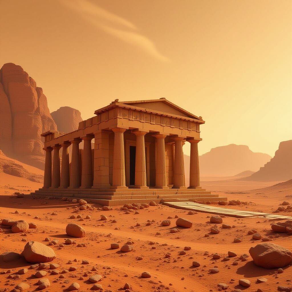 Ancient Greek Temple on Martian Landscape
