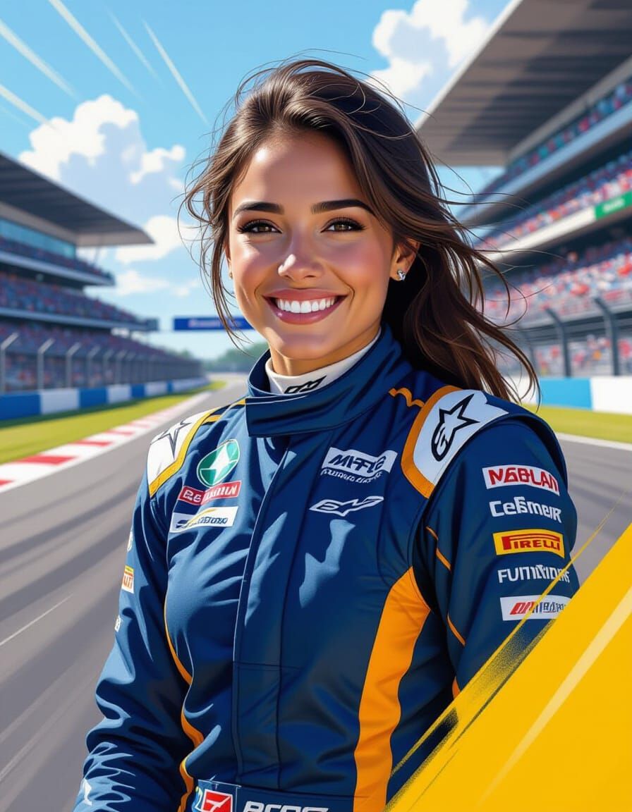 Bia Figueiredo Racing Driver Portrait in Dynamic Style
