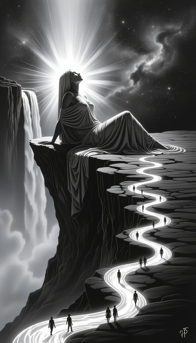 Monochromatic Charcoal Drawing of Majestic Female Figure on ...