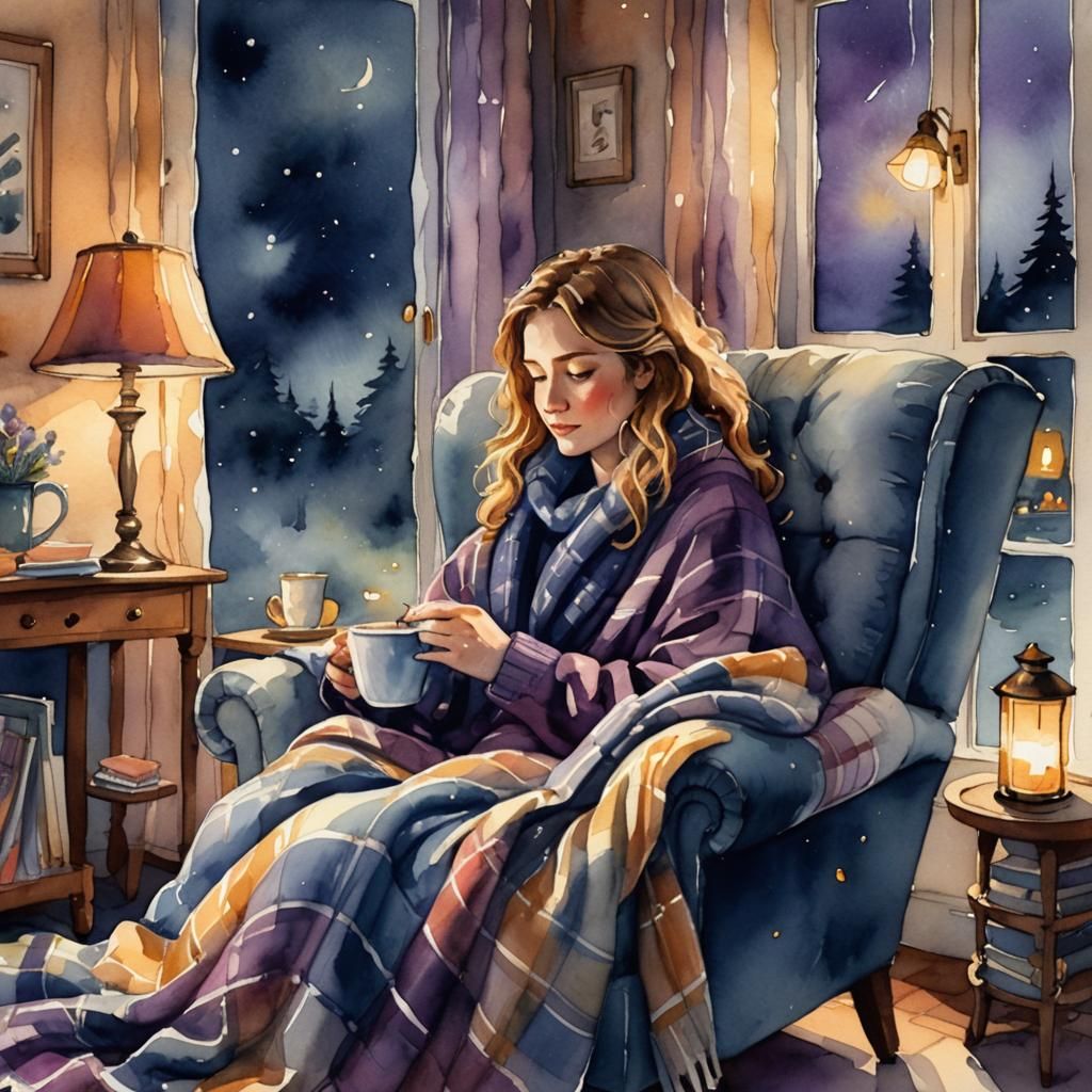 Cozy Night In: Watercolor Interior Scene