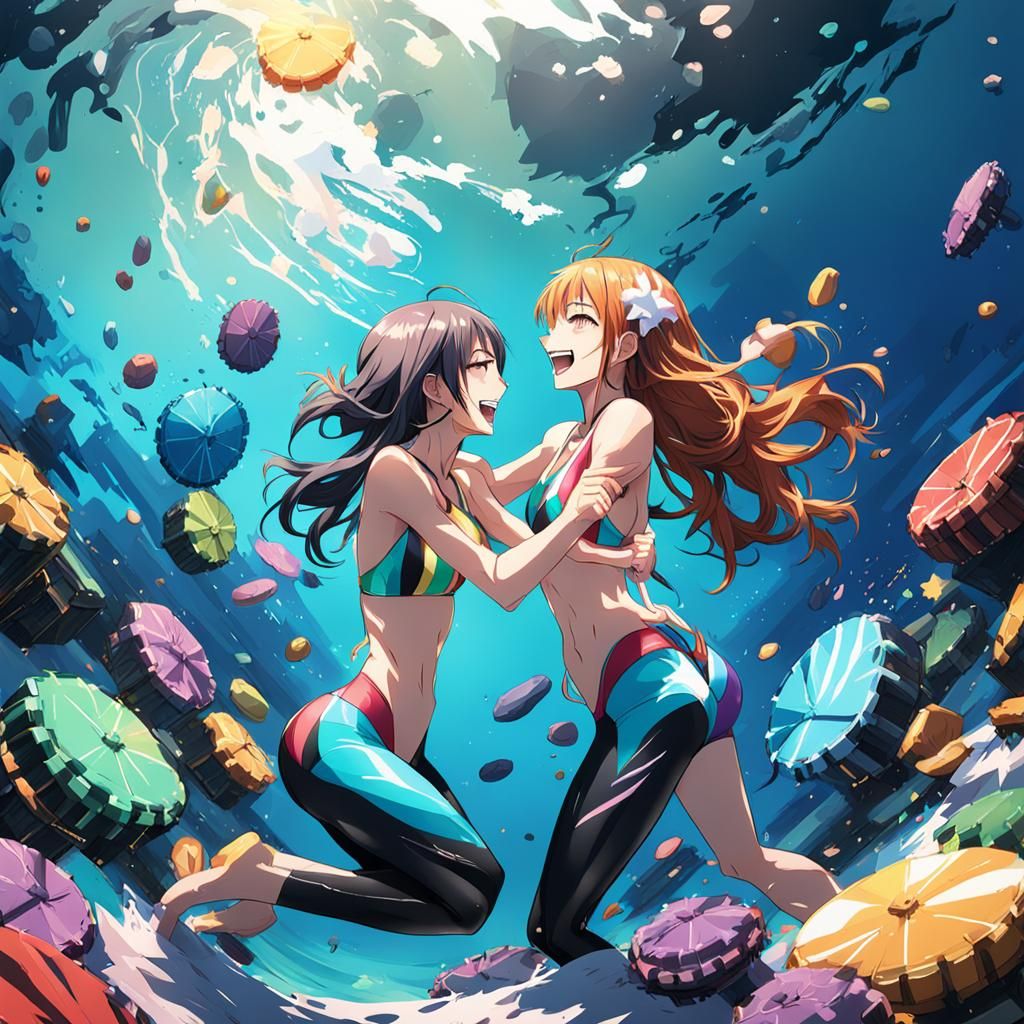 Anime Women Tickling in Detailed Splash Art