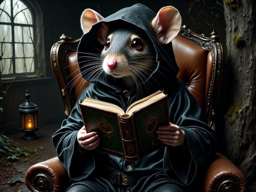 Mystical Hermit Rat Reads in Cavernous Keller