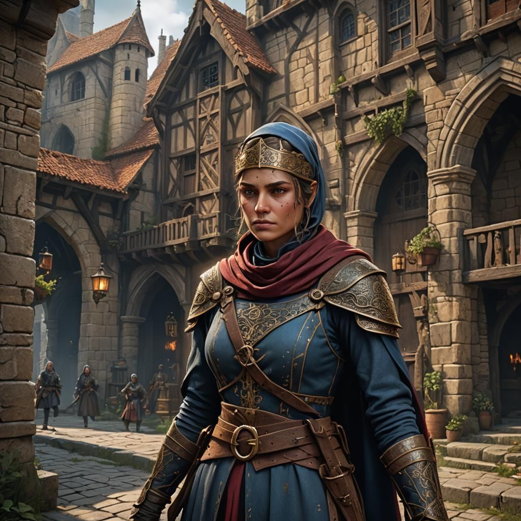 Detailed Medieval Female Bandit in Fantasy Art