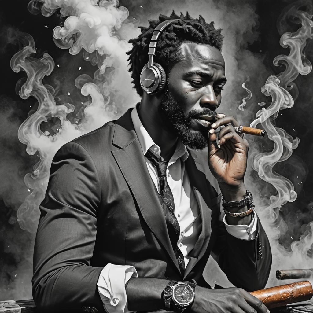 Hyperrealistic Portrait of Man Smoking Cigar