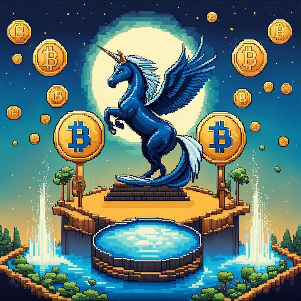 a beautieful  worthful crypto animal, stable coin, pool, blockchain,  pixel art