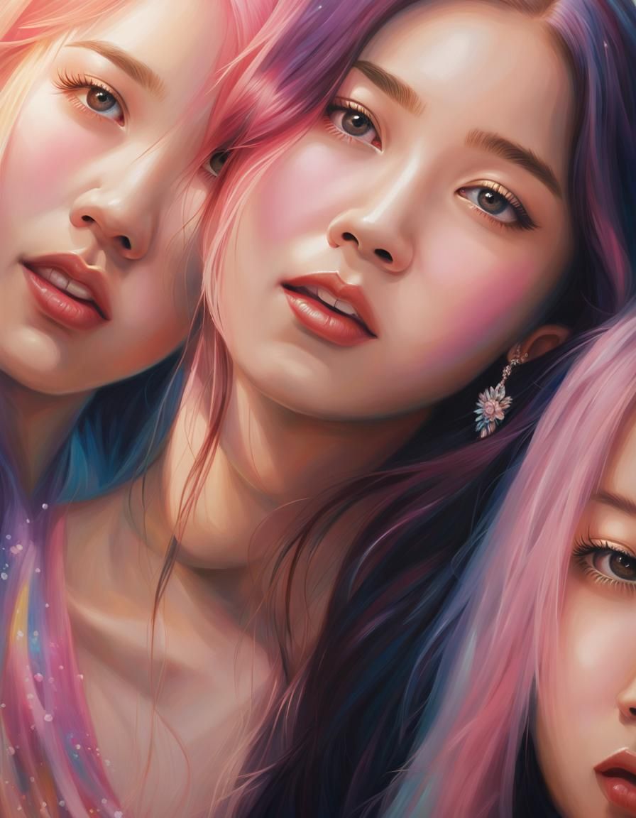 Blackpink Portrait in Heaven: Klimt-Inspired Pastel Oil Pain...