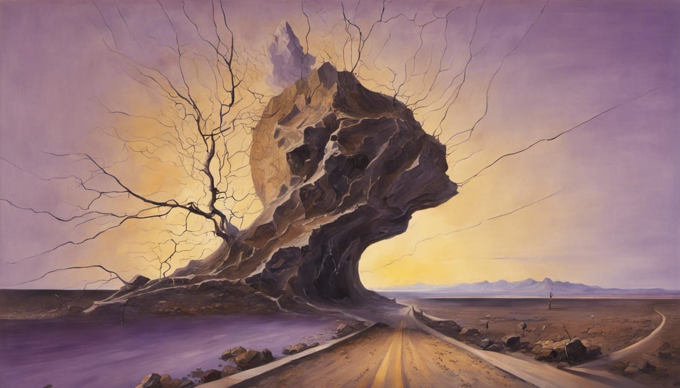 Road Disintegration with Violet Light in Surrealist Style