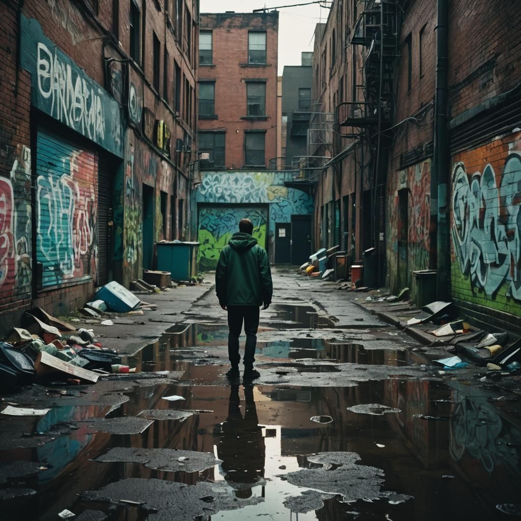 Desolate Industrial Scene in Film Noir Style