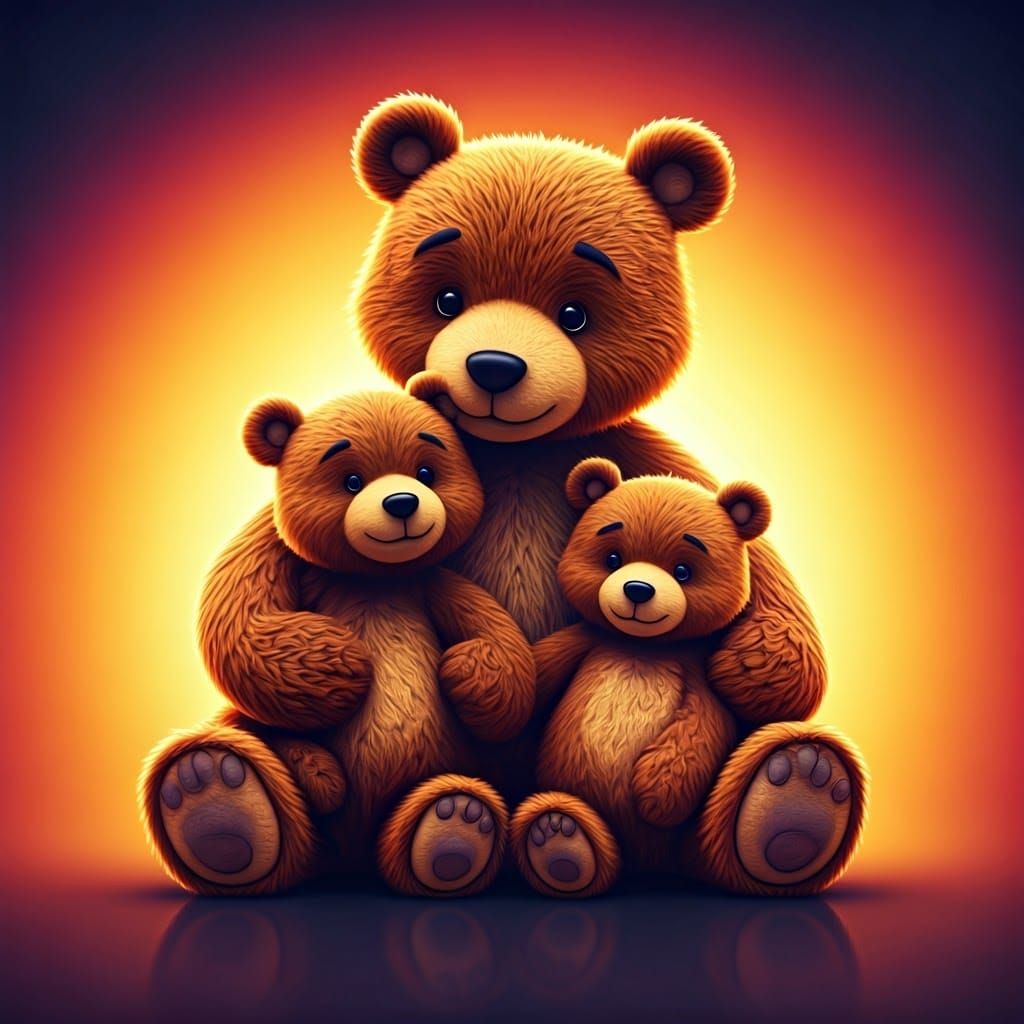 Heartwarming Teddy Bear Family in Vibrant Pixar-Inspired 3D...