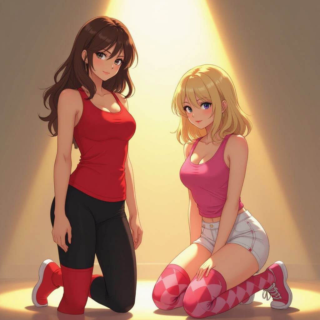 Anime Style Women in Athletic Wear with Dynamic Lighting