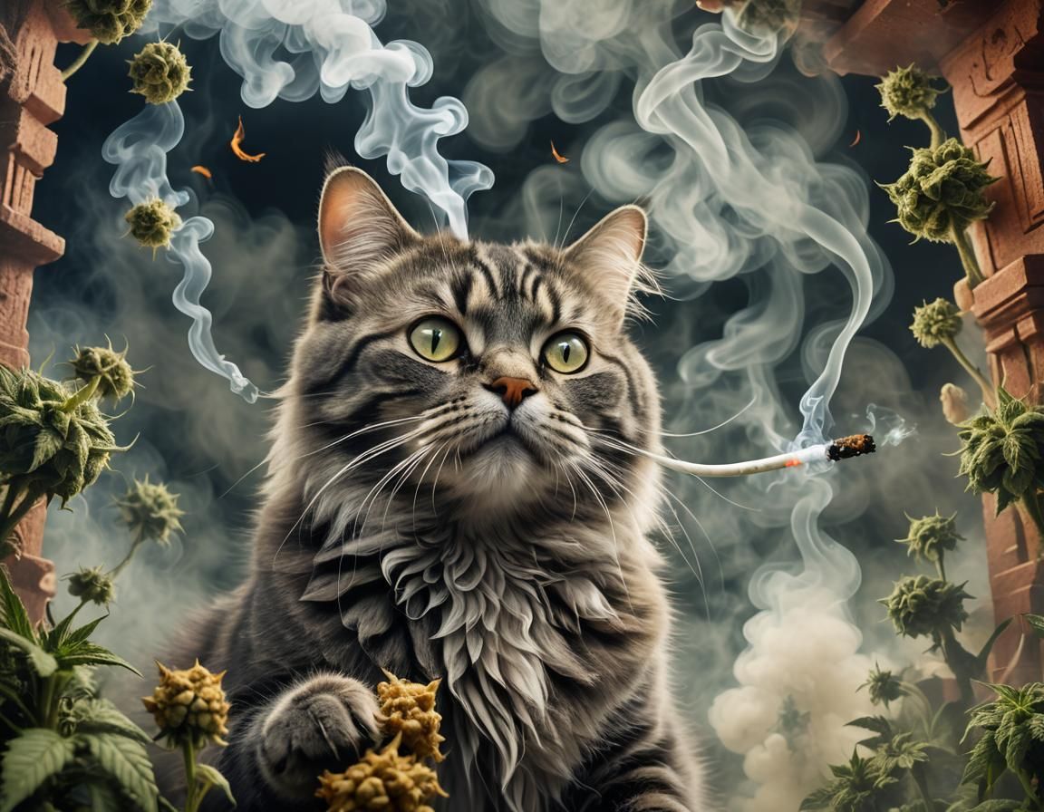 Cat Smoking Marijuana in M.C. Escher Style
