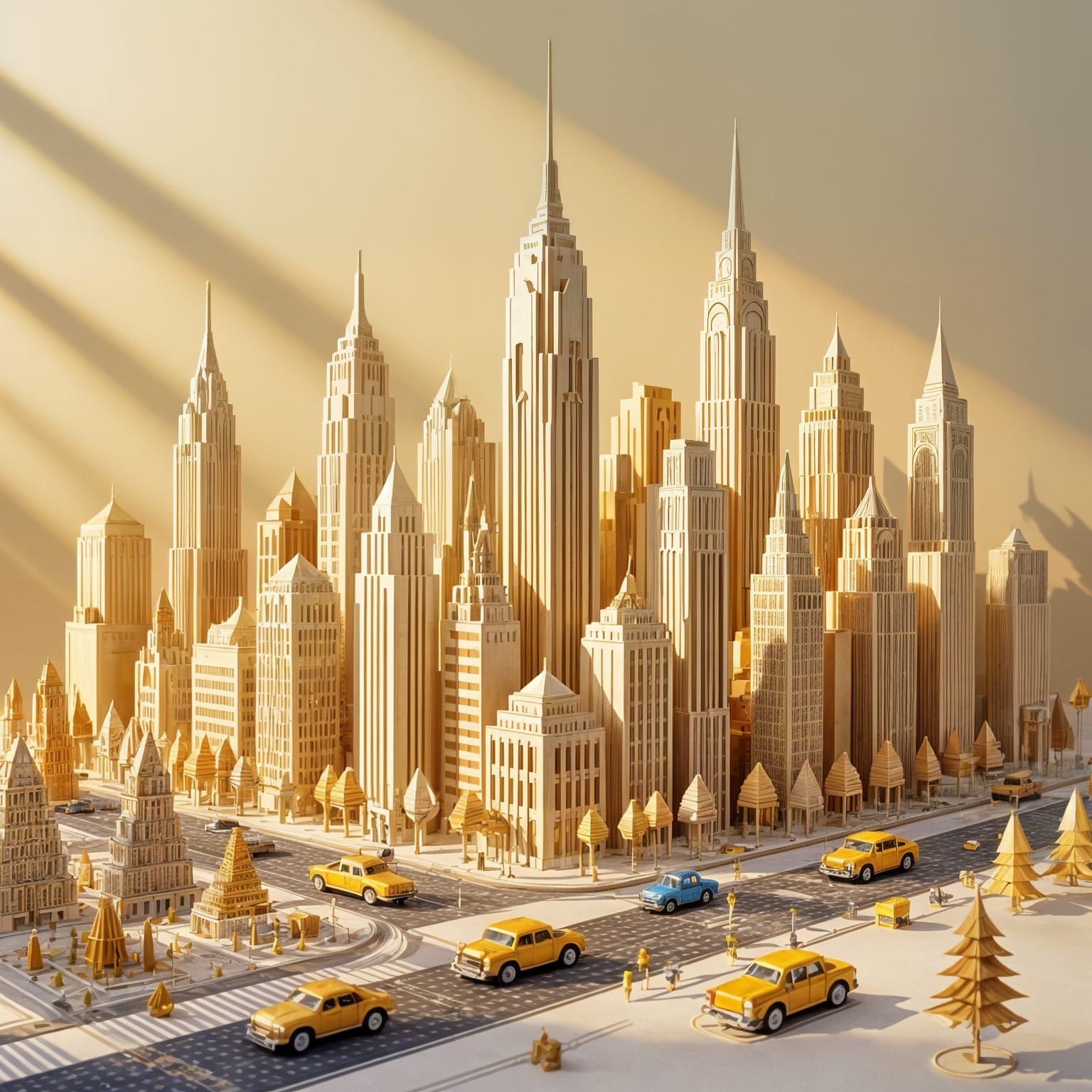 Art Deco Cityscape in Paper Diorama Style