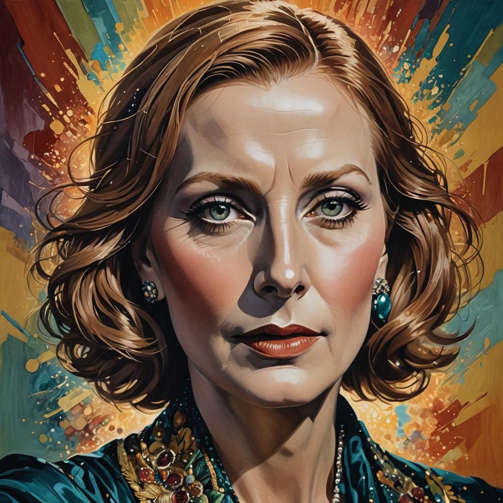 Hyperrealistic Portrait of Greta Garbo in Splash Art Style