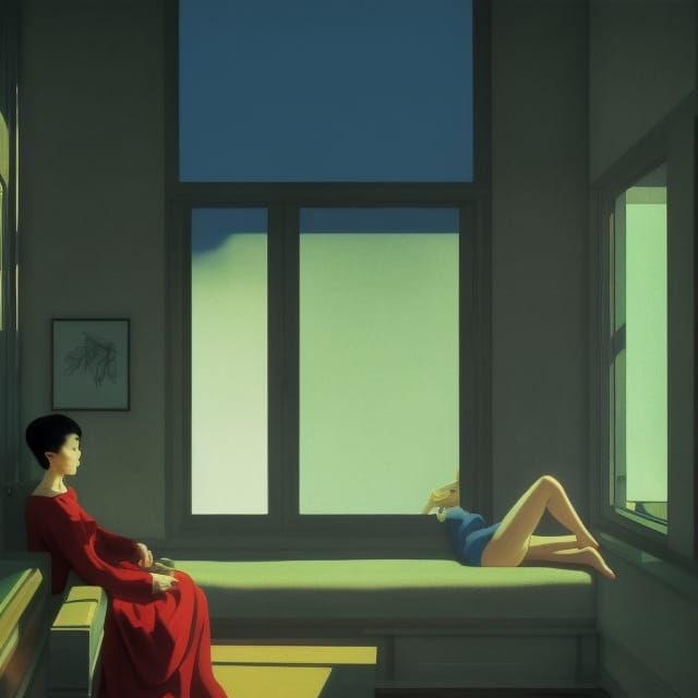 Lonely Woman in Room: Ghibli-esque Digital Art