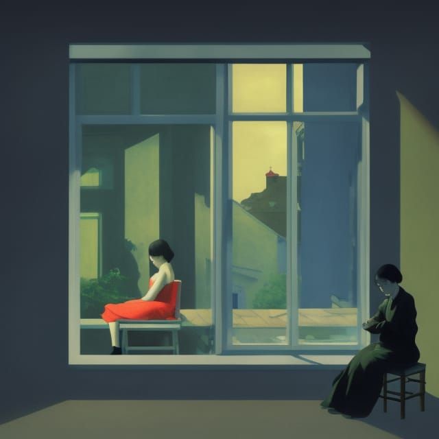 Lonely Woman in Room: Sinister Filmic Illustration