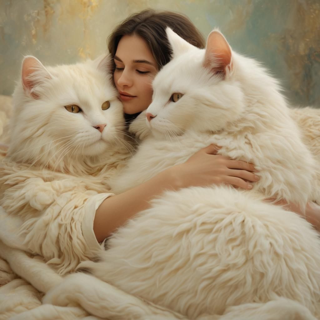 Woman and Giant Cat in Dreamlike Fantasy Art