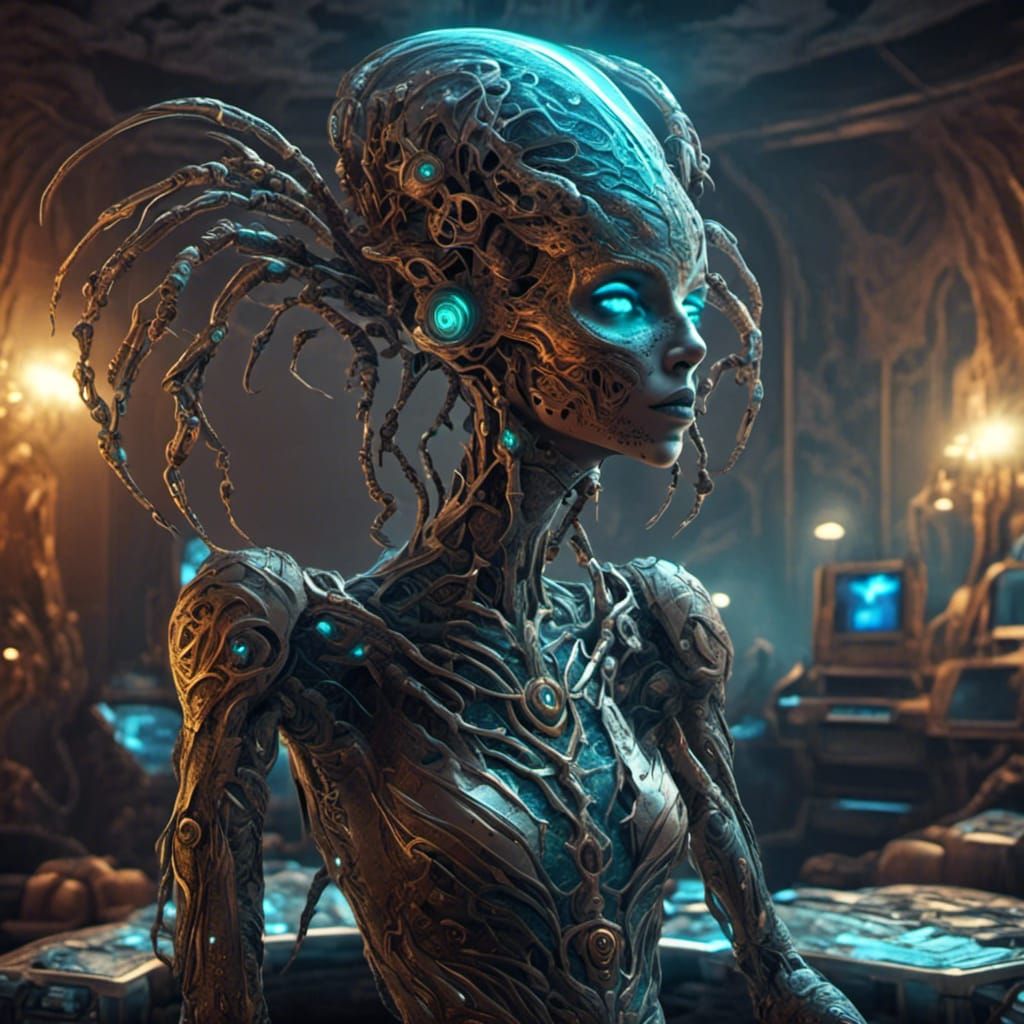 Ornate Arachnid Queen on Mars in Hyperreal Style