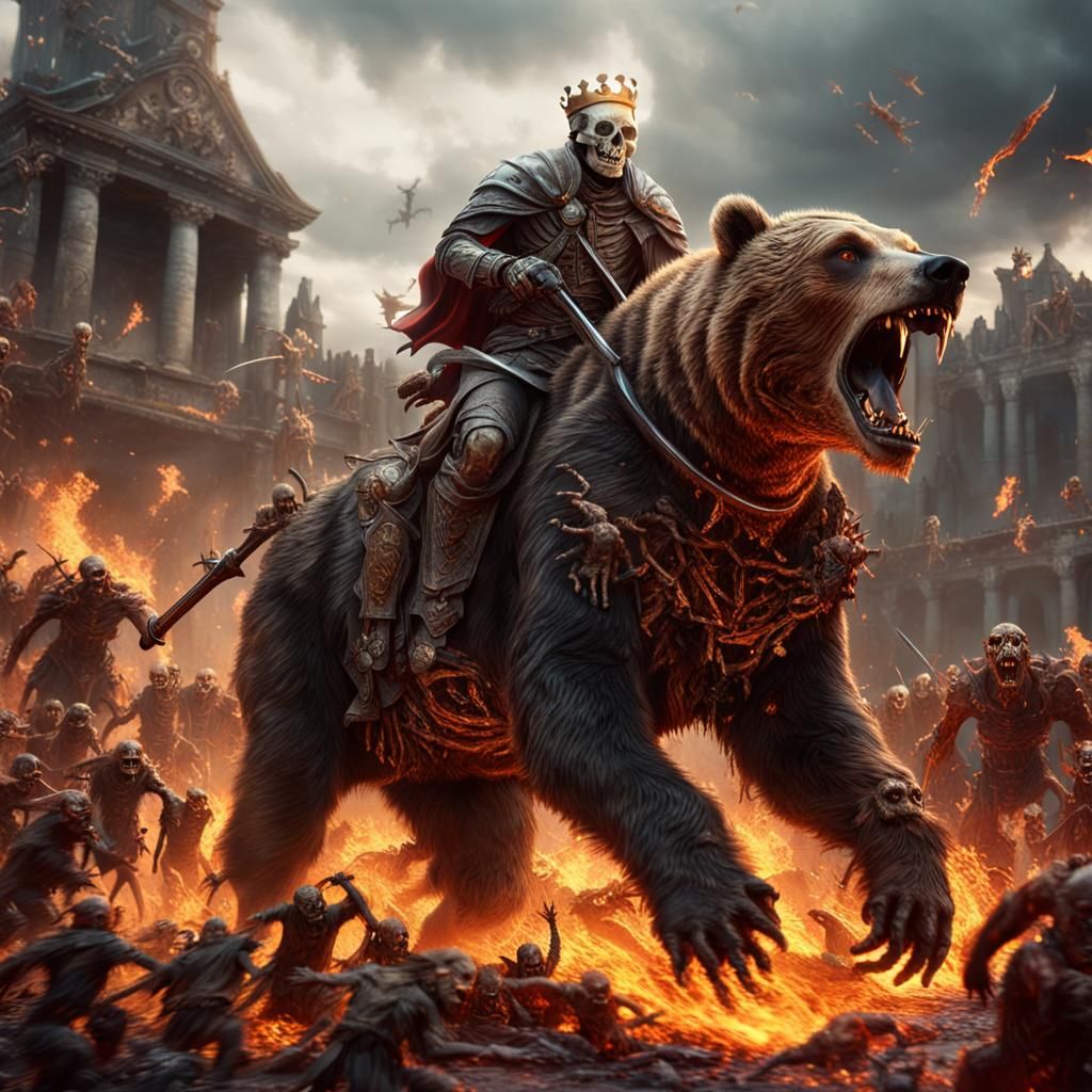 Fiery Skeleton King on Dead Bear Army