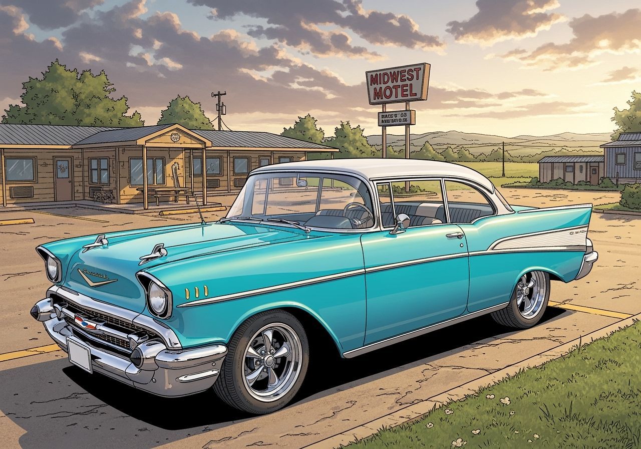 Vintage Turquoise 1957 Chevy at Midwest Motel