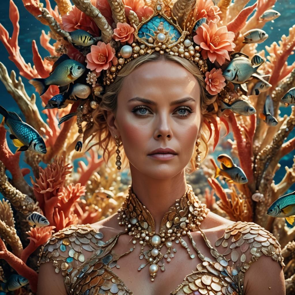 Charlize Theron as Marine Queen in Art Nouveau Style