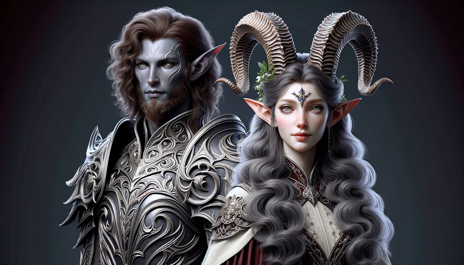 Enchanting Tiefling Woman and Valiant Man Portrait