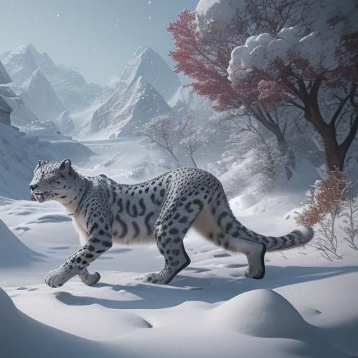Snow Leopards Playing: Detailed Matte Painting