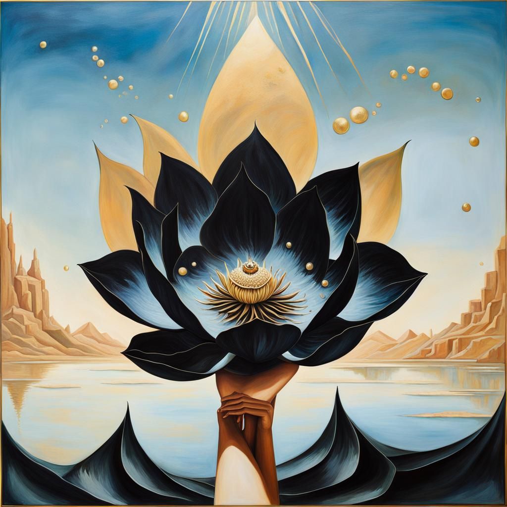 Black Lotus Radiance in Surrealist Style