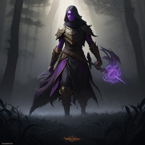 Drow Warrior and Beast in Dark Fantasy Landscape