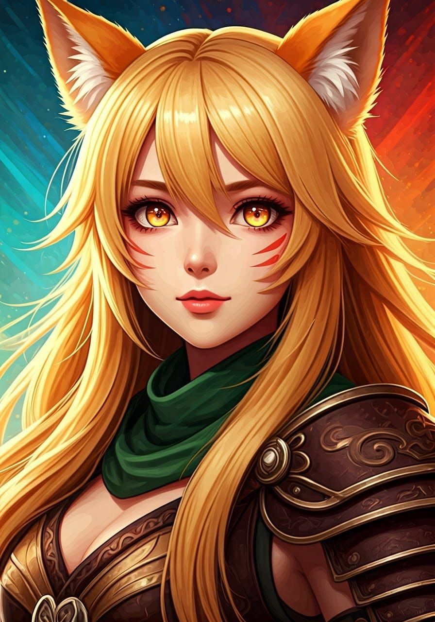 Mystical Kitsune Warrior in Art Nouveau Style