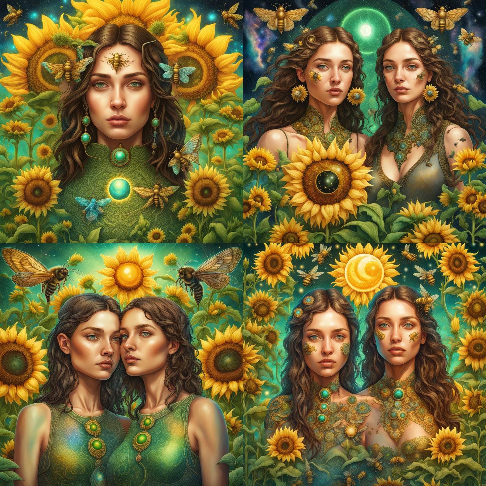 Cosmic Garden: Women with Sun and Moon Amulets