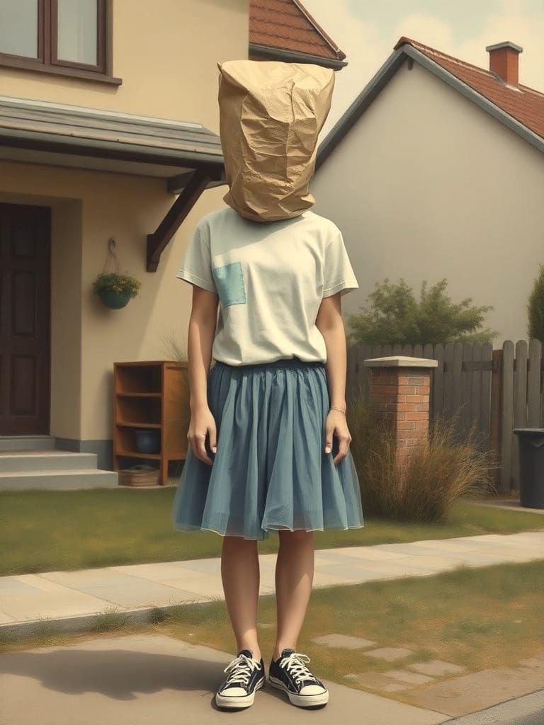 Woman with Paper Bag, Oil Painting Style