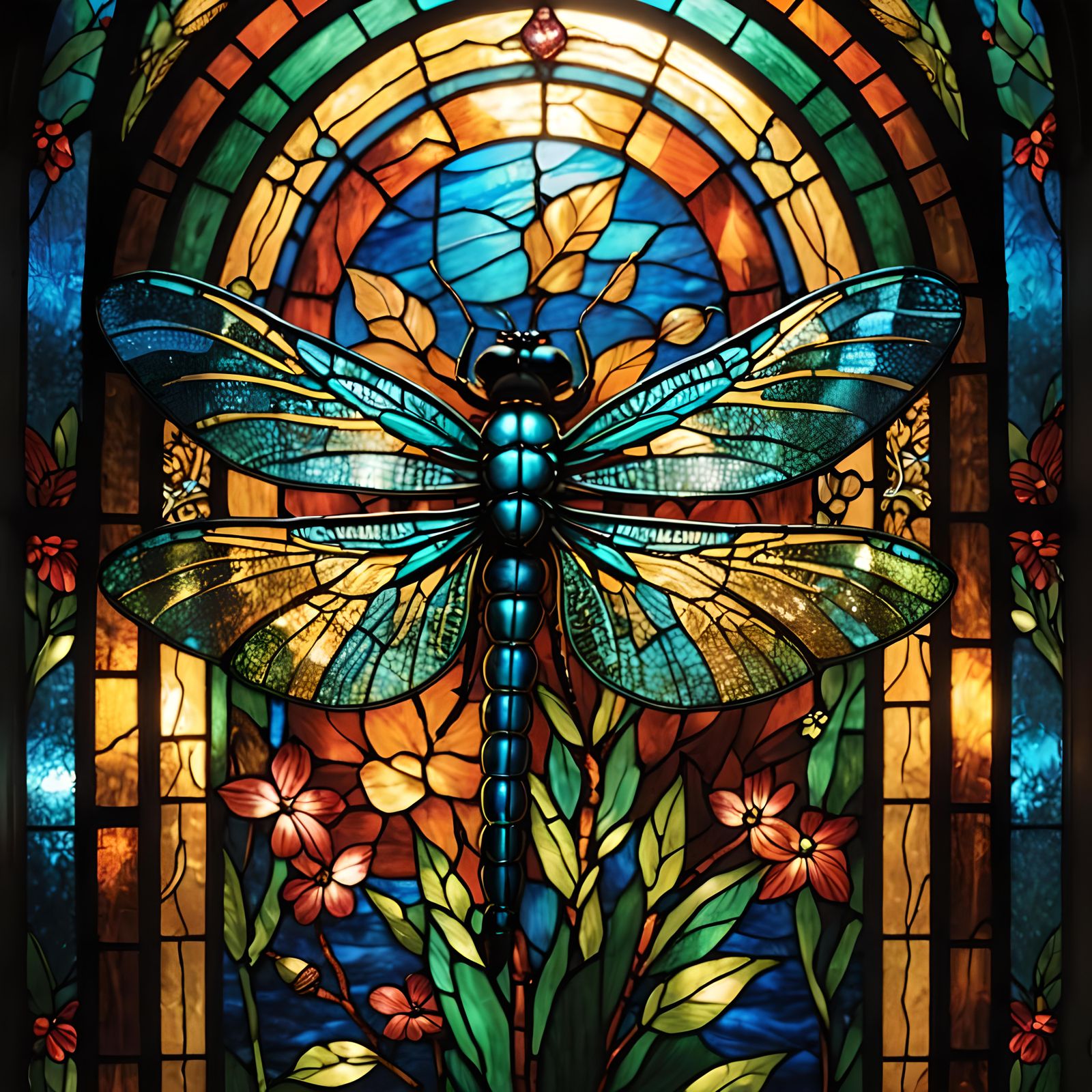 Magical Dragonfly Stained Glass Window Art
