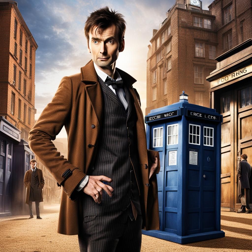 David Tennant as Doctor Who Near Tardis