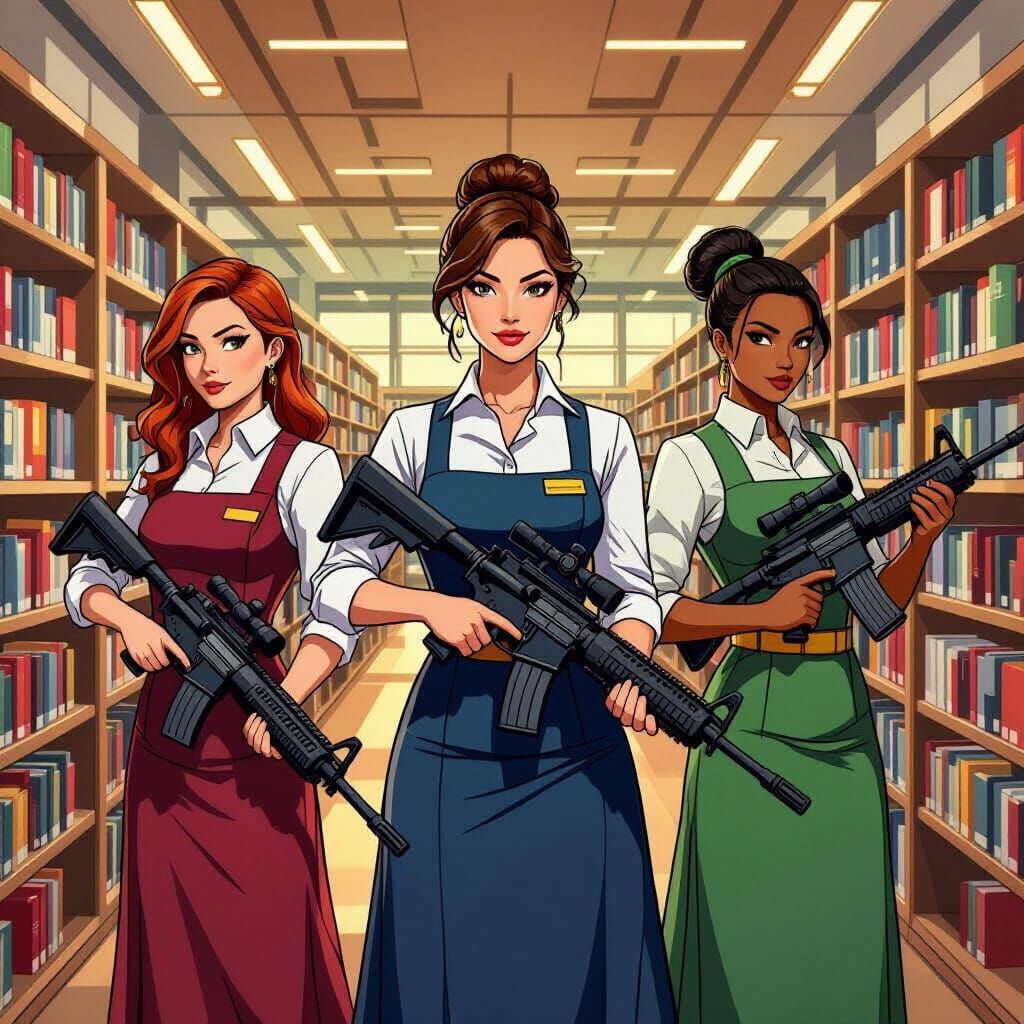 AR15 Armed Librarians in Futuristic Library