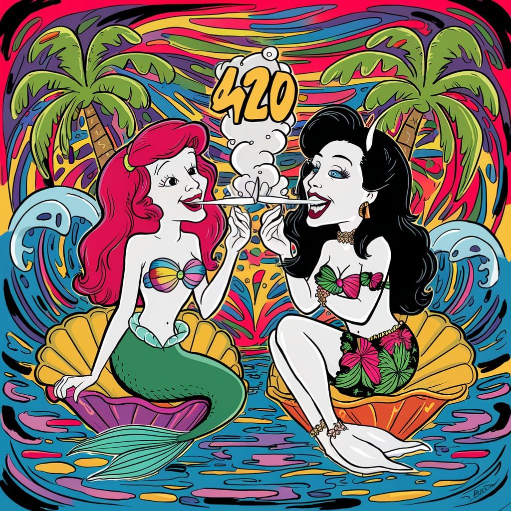 The Little Mermaid and Cruella De Vil Smoking