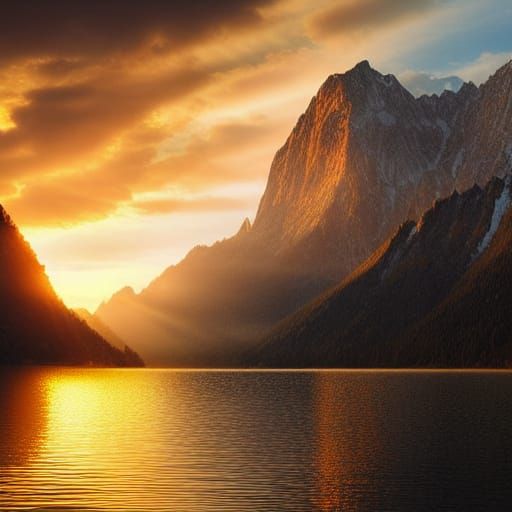 Golden Lake Bubbles at Sunset: Digital Matte Painting