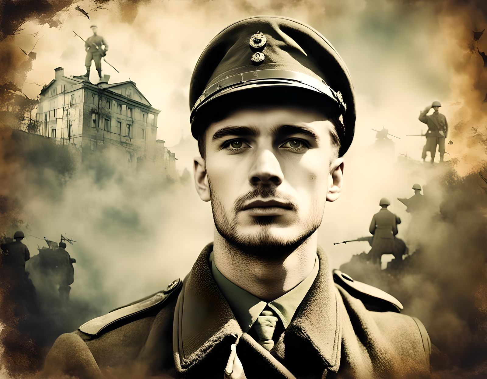 Double Exposure Portrait: WWII Soldier in Cold Tones