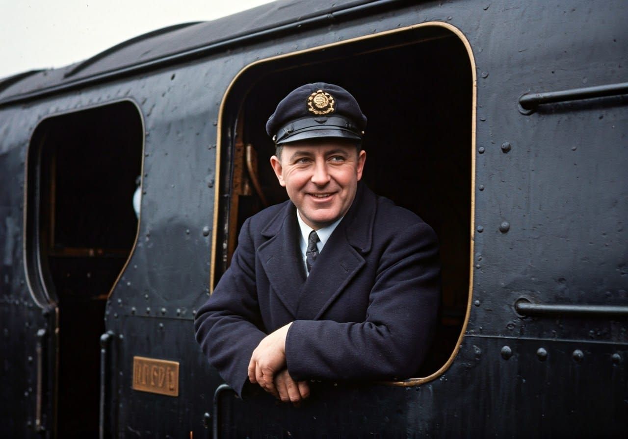 Smiling Express Locomotive Driver in Photorealistic Detail