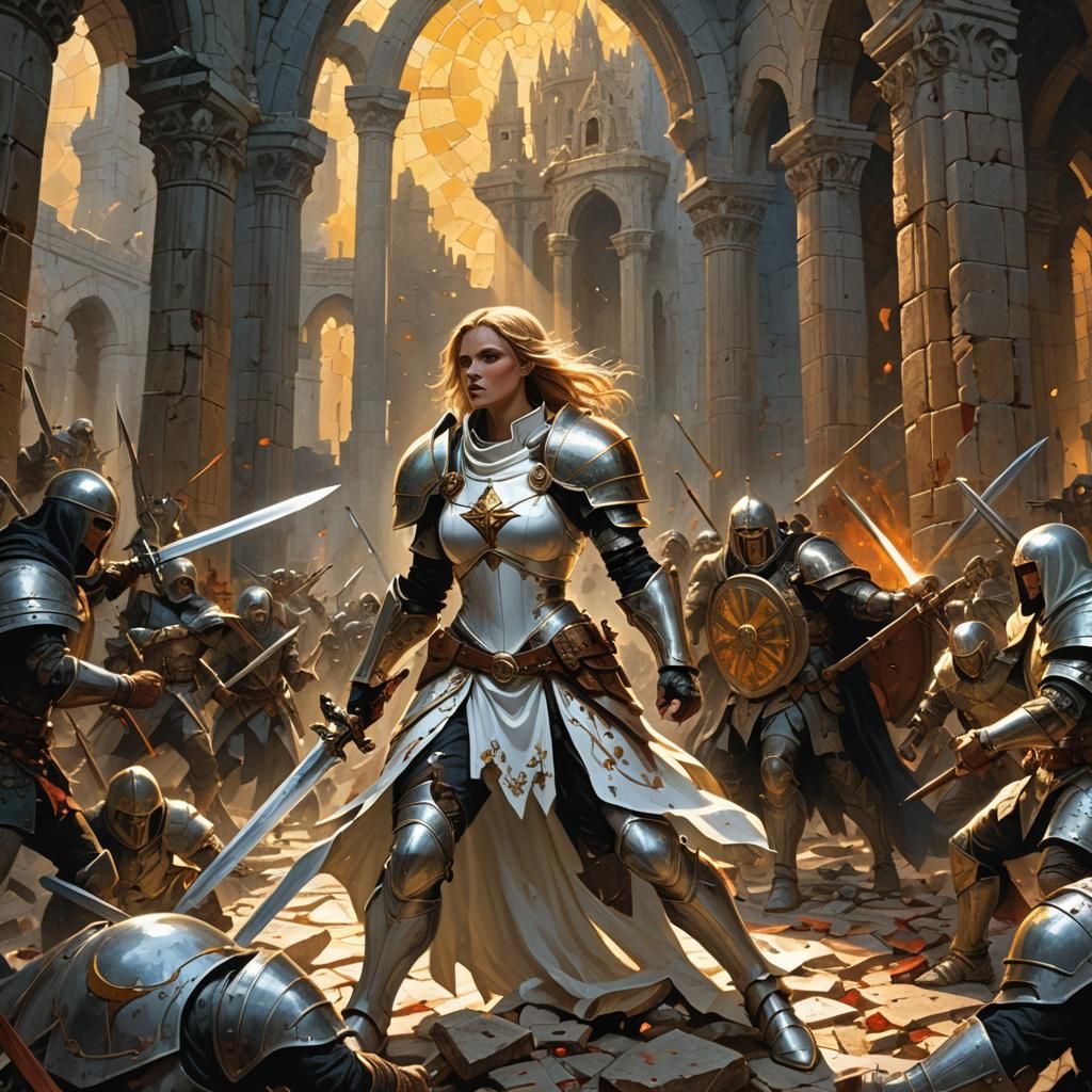 Paladin Battles Cultists in Ruined Temple