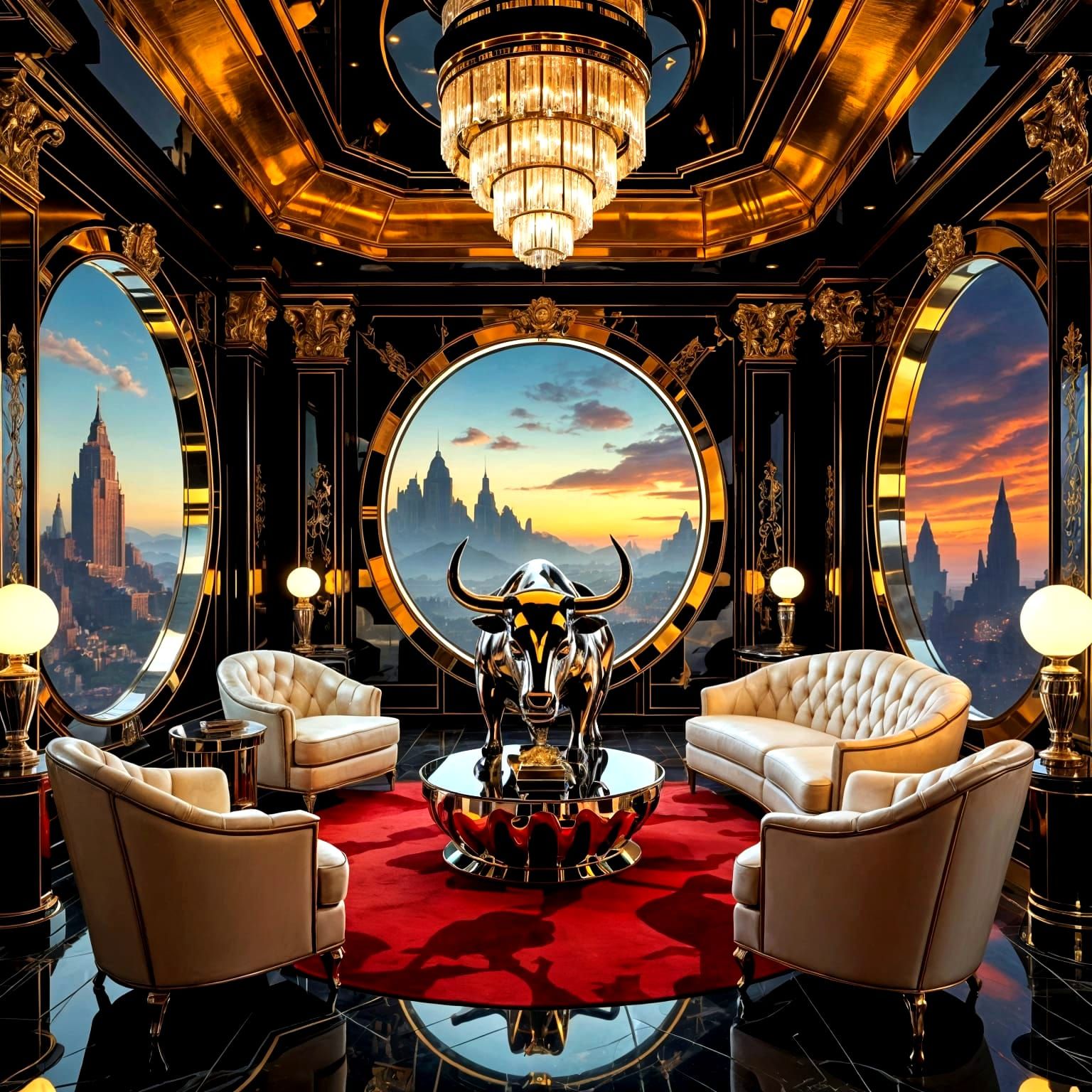 Art Deco Penthouse Command Center with Surrealist Bone Furni...