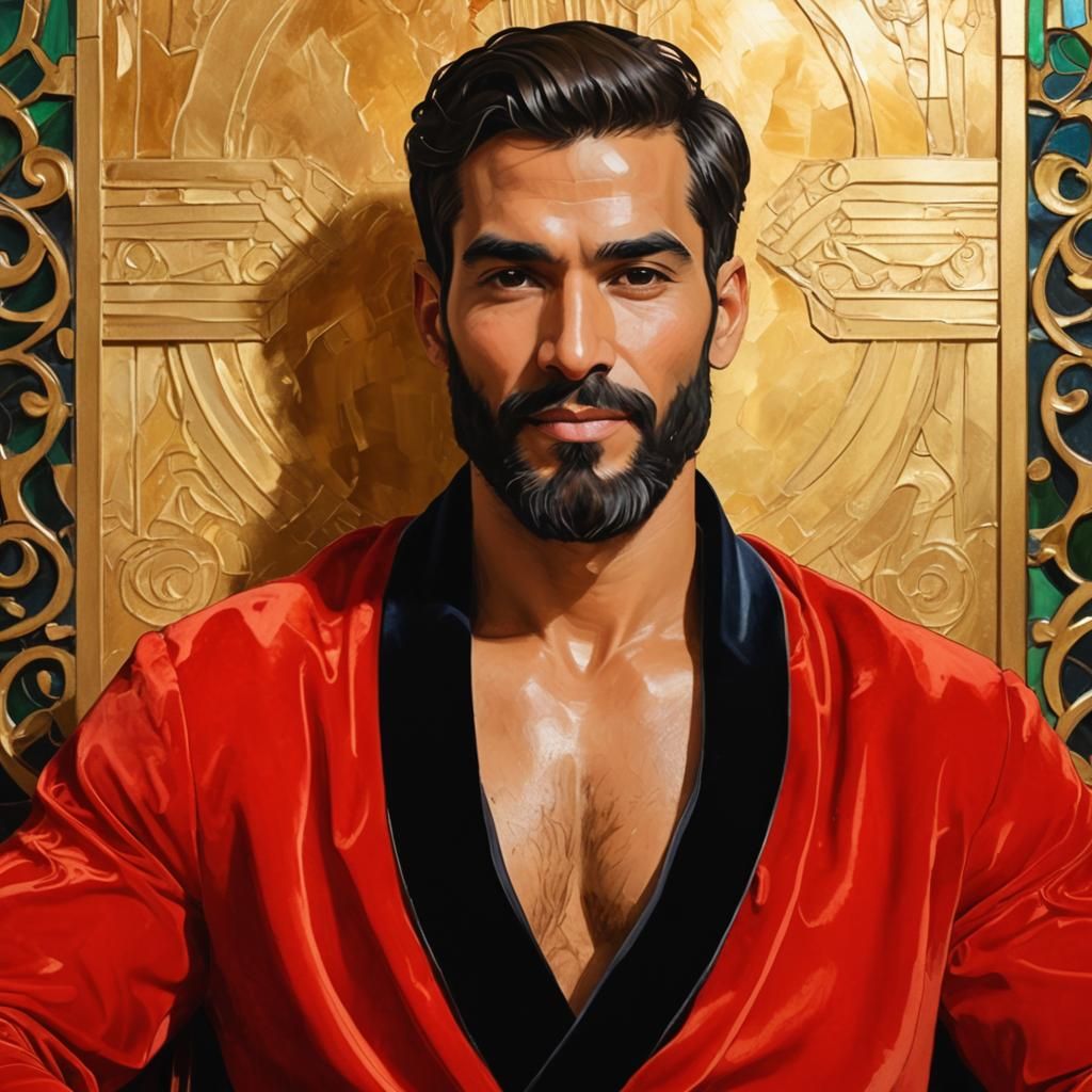 Art Nouveau Prince on Golden Throne Portrait