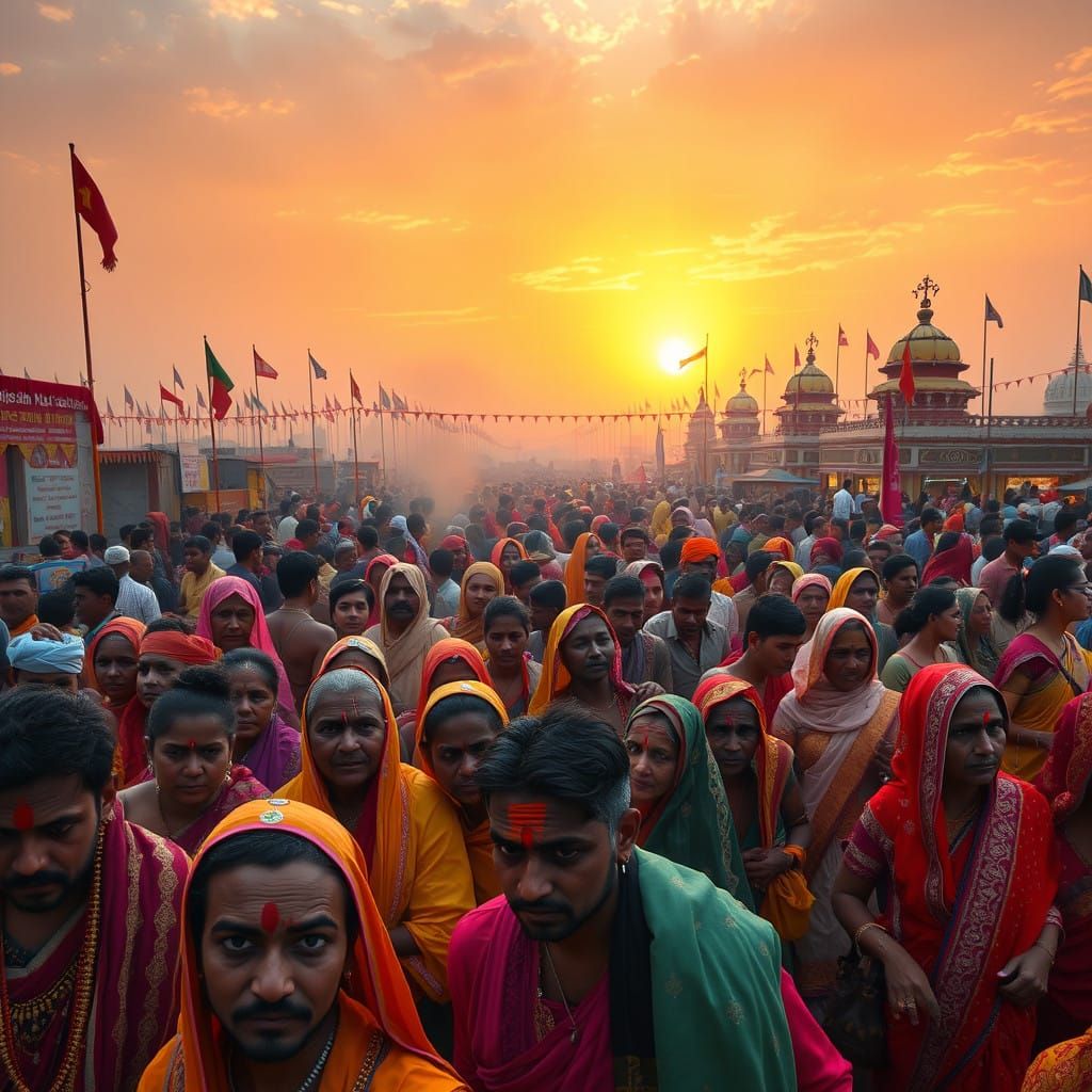 Vibrant Devotees at Maha Kumbh Mela in Hyperrealistic Colors