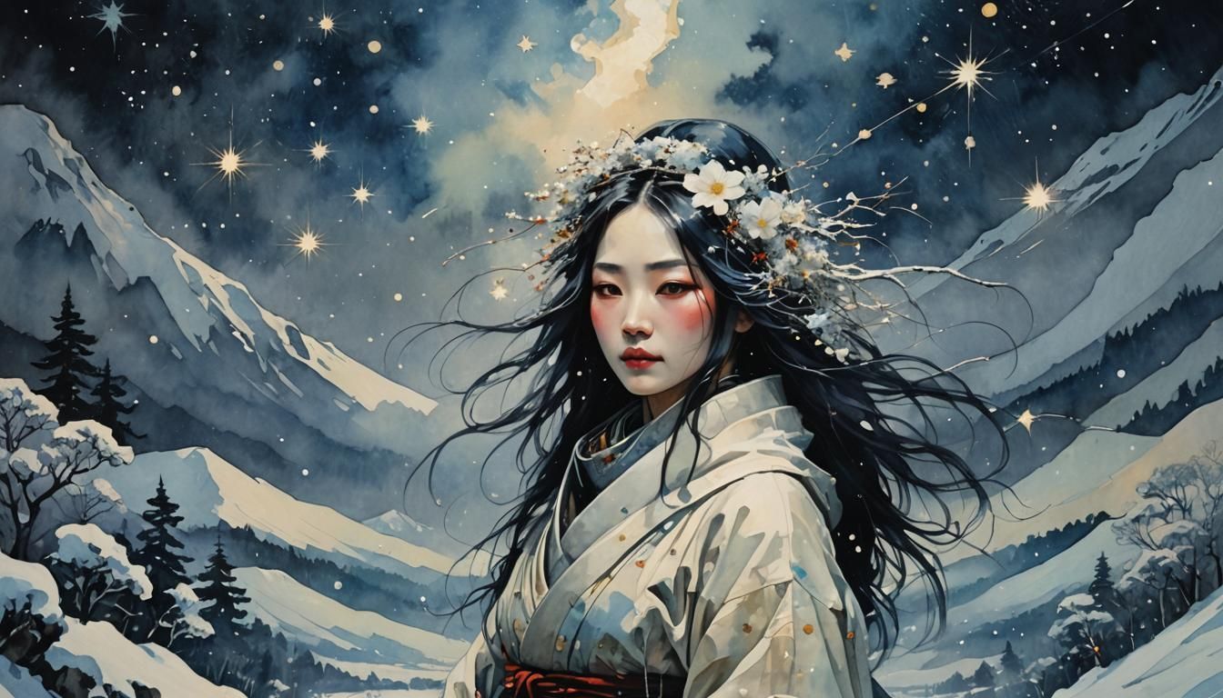 Yuki Onna with Stars in Dreamy Impressionism