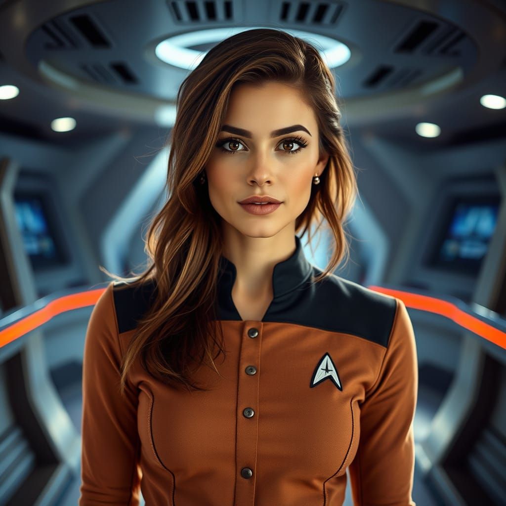 "Hyper-realistic portrait of Beckett Mariner from Star Trek Lower Decks, reimagined as a real-life person, natural facia...