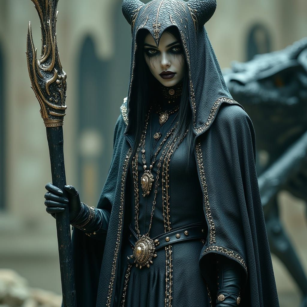Dark Fantasy Priestess in Dragon Cult Regalia
